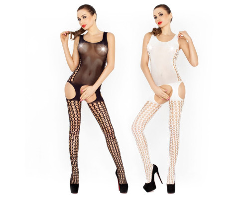 Бодістокінг Passion BS029 black, комбінезон, імітація панчох і пояса