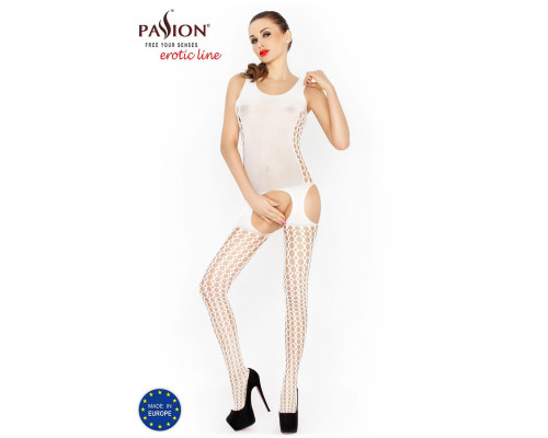 Бодистокинг Passion BS029 white, комбинезон, имитация чулок и пояса