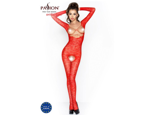 Бодістокінг Passion BS031 red, комбінезон з відкритими грудьми