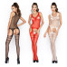 Бодістокінг Passion BS038 red, комбінезон, імітація панчіх і пояса