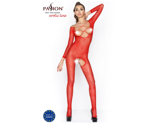 Бодистокинг Passion BS040 red, комбинезон с открытой грудью
