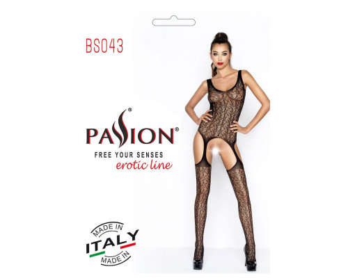 Бодістокінг Passion BS043 black, комбінезон, імітація панчох