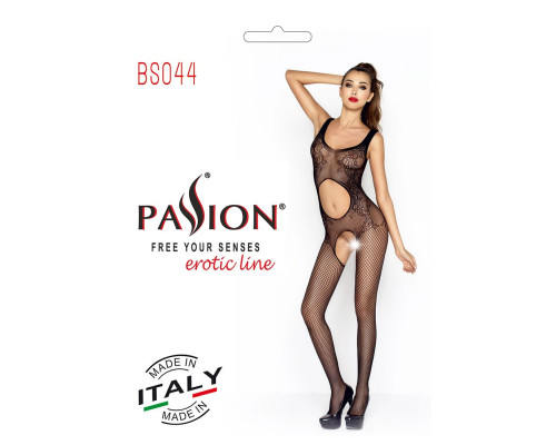 Бодістокінг Passion BS044 black, комбінезон з відкритим животиком