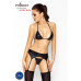 Комплект білизни під латекс Passion CAPRI SET L/XL, black, міні-бікіні, стрінги, пояс для панчіх