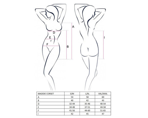 Корсет-сорочка з пажами Passion MADDIE CORSET S/M, black, трусики
