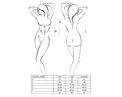 Корсет-сорочка з пажами Passion PALOMA CORSET XXL/XXXL, white, трусики, напівпрозорий