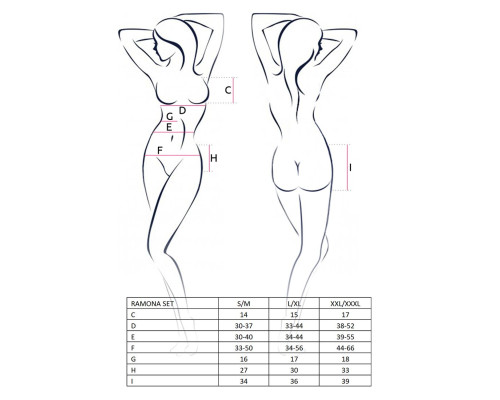 Комплект білизни Passion RAMONA SET L/XL, black ліф, стрінги, широкий пояс з воланом