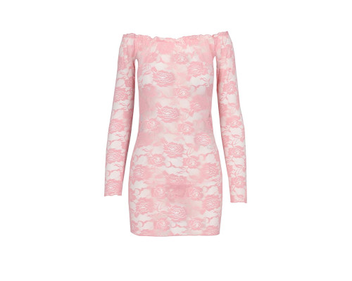 Прозора сорочка з довгим рукавом Passion YOLANDA CHEMISE XXL/XXXL, pink, трусики