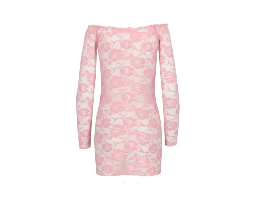 Прозора сорочка з довгим рукавом Passion YOLANDA CHEMISE XXL/XXXL, pink, трусики