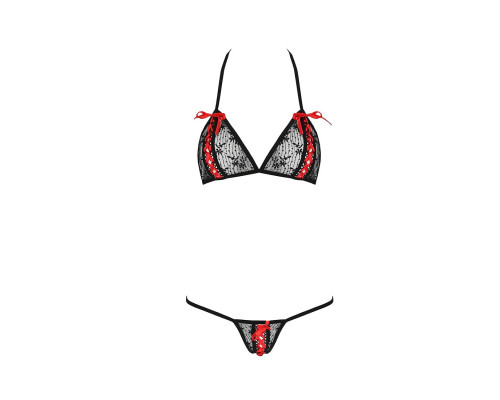 Комплект білизни Passion MELISSA BIKINI XXL/XXXL, black, ліф зі шнурівкою і трусики-стрінги