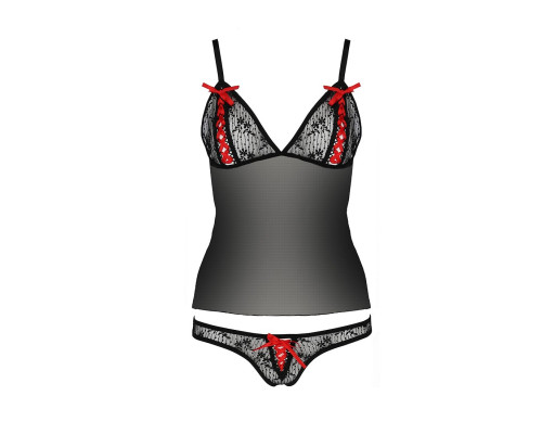 Комплект білизни Passion MELISSA SET XXL/XXXL, black, ліф-сорочка зі шнурівкою і трусики