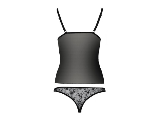 Комплект білизни Passion MELISSA SET XXL/XXXL, black, ліф-сорочка зі шнурівкою і трусики