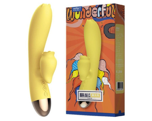 Вибратор-кролик с подогревом и шаловливым язычком для клитора Leten Wonderful Yellow