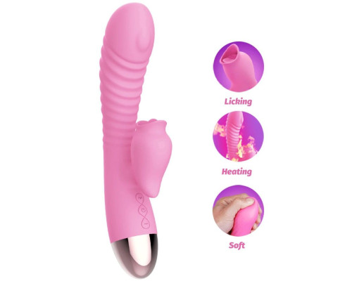 Вибратор-кролик с подогревом и шаловливым язычком для клитора Leten Wonderful Pink