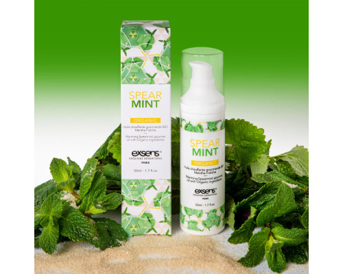 Масажна олія EXSENS Organic Spear Mint 50мл розігрівальна, без цукру, без парабенів, їстівна