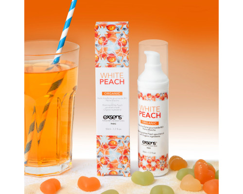 Масажна олія EXSENS Organic White Peach 50мл розігрівальна, без цукру, без парабенів, їстівна