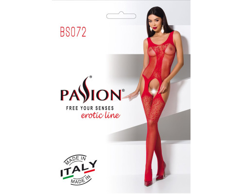 Бодістокінг з імітацією панчіх і ажурною вставкою Passion BS072 red