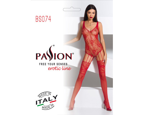 Ажурний бодістокінг з імітацією панчіх Passion BS074 red