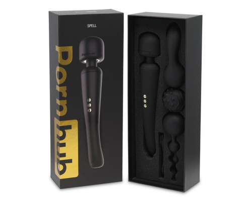 Вібромасажер Wand з трьома насадками Pornhub Spell Wand Set, потужний