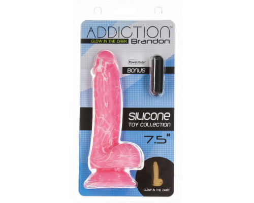 Фалоімітатор, що світиться у темряві, ADDICTION - BRANDON - 7.5 "- PINK G.I.D. / W PB, 19 см, силіко