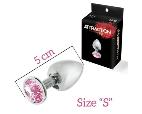 Металева анальна пробка з рожевим кристалом MAI Attraction Toys №72, довжина 5 см, діаметр 2,5 см