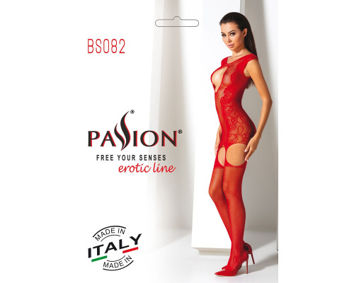 Ажурний бодістокінг з панчохами Passion BS082 red