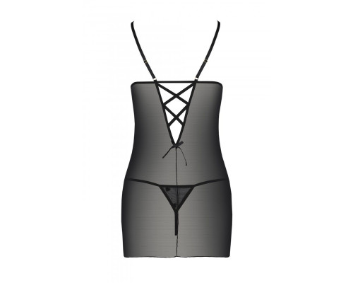 Сорочка з вирізами на грудях, стрінги Passion LOVELIA CHEMISE S/M, black