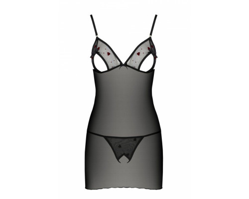 Сорочка з вирізами на грудях, стрінги Passion LOVELIA CHEMISE XXL/XXXL, black