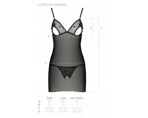Сорочка з вирізами на грудях, стрінги Passion LOVELIA CHEMISE XXL/XXXL, black