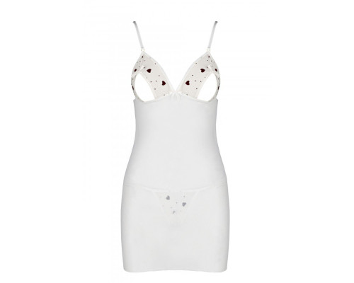 Сорочка з вирізами на грудях, стрінги Passion LOVELIA CHEMISE XXL/XXXL, white