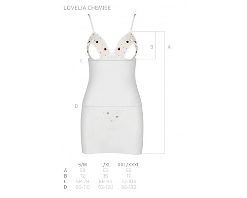 Сорочка з вирізами на грудях, стрінги Passion LOVELIA CHEMISE XXL/XXXL, white