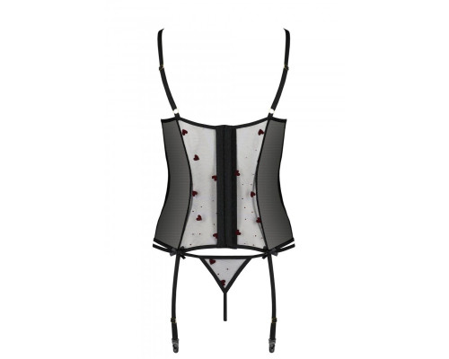 Корсет з підв'язками, стрінги Passion LOVELIA CORSET S/M, black
