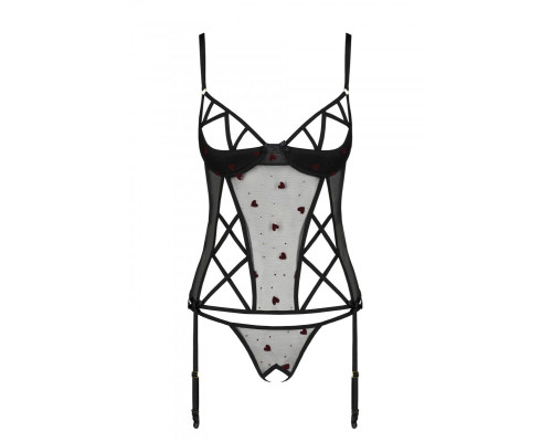Корсет з підв'язками, стрінги Passion LOVELIA CORSET XXL/XXXL, black