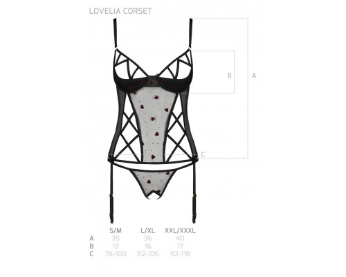 Корсет з підв'язками, стрінги Passion LOVELIA CORSET XXL/XXXL, black