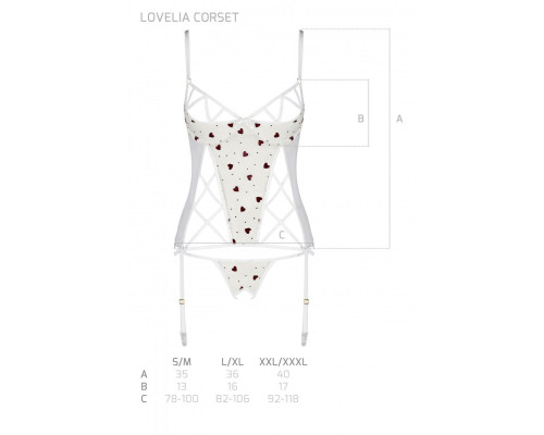 Корсет з підв'язками, стрінги Passion LOVELIA CORSET S/M, white