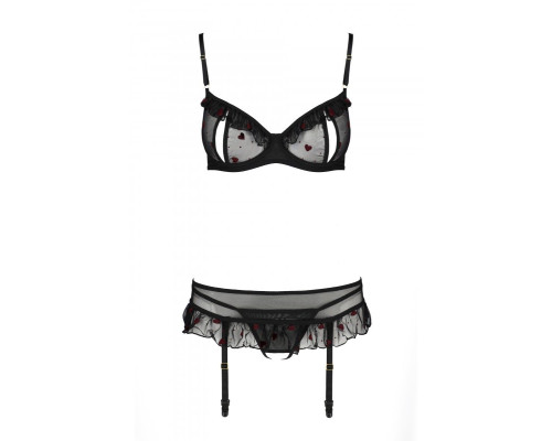 Сексуальний комплект з поясом для панчіх Passion LOVELIA SET XXL/XXXL, black