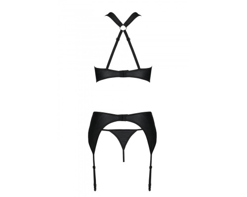 Сітчастий набір, бюстгальтер з халтером, трусики та пояс для панчох AMANDA SET S/M, black