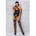 Сітчастий комплект з візерунком Passion HIMA CORSET L/XL black корсет з халтером, підв'язки, трусики