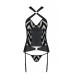 Сітчастий комплект із візерунком, корсет, підв'язки, трусики Passion HIMA CORSET XXL/XXXL black