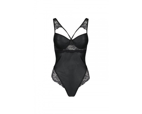 Боді з еко-шкіри та мережива Passion LOONA BODY S/M, black