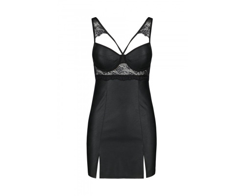 Бебі-дол з еко-шкіри та мережива Passion LOONA CHEMISE L/XL, black