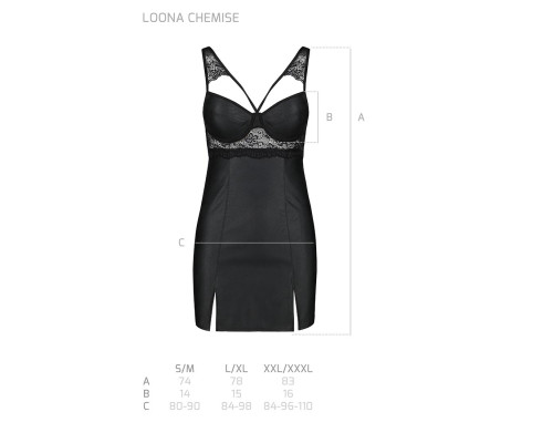 Бебі-дол з еко-шкіри та мережива Passion LOONA CHEMISE L/XL, black
