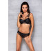 Комплект з еко-шкіри та мережива Passion LOONA SET XXL/XXXL, black, бра і трусики