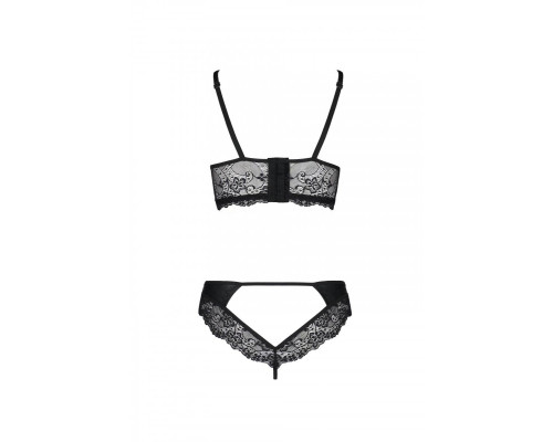 Комплект з еко-шкіри та мережива Passion LOONA SET XXL/XXXL, black, бра і трусики