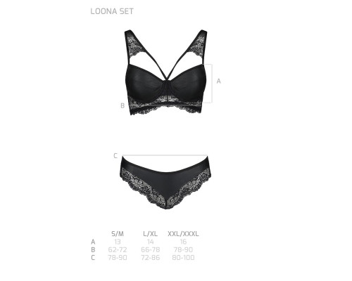 Комплект з еко-шкіри та мережива Passion LOONA SET XXL/XXXL, black, бра і трусики