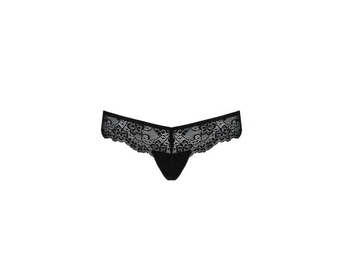 Мереживні трусики-танга з атласним бантиком Passion NAJA THONG S/M, black