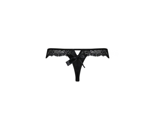Мереживні трусики-танга з атласним бантиком Passion NAJA THONG S/M, black