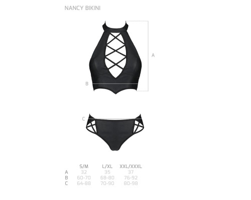 Комплект з еко-шкіри Passion NANCY BIKINI S/M, black, бра та трусики з імітацією шнурівки