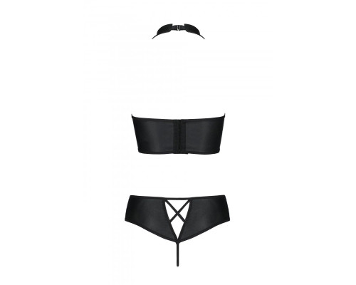 Комплект з еко-шкіри Passion NANCY BIKINI XXL/XXXL, black, бра та трусики з імітацією шнурівки
