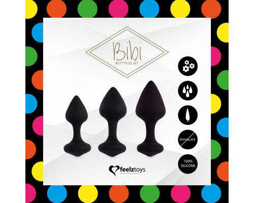 Набір силіконових анальних пробок FeelzToys - Bibi Butt Plug Set 3 pcs Black